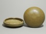 Greenware circular box and lid with lotus flowers (oblique, open)