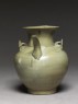 Greenware ewer with ornamental flanges (side)