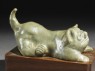 Greenware burial figure of a dog (oblique)
