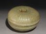 Greenware circular box and lid with lotus cover (oblique)