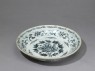 Blue-and-white dish with floral decoration (oblique)