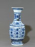 Blue-and-white hexagonal vase with floral decoration (side)
