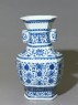 Blue-and-white hexagonal vase with floral decoration (oblique)