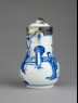 Blue-and-white jug with garden landscape and Dutch silver mount (front)