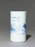 Blue-and-white brush pot depicting the immortal Zhang Qian (side)