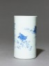 Blue-and-white brush pot depicting the immortal Zhang Qian (side)