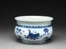 Blue-and-white jardiniere in the form of an incense bowl (oblique)