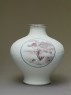 Baluster vase with cartouches depicting Mount Fuji, samurai, and chickens (side)