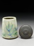 Tea caddy with pine trees and bamboo (oblique, open)