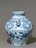 Blue-and-white jar with horses and flowers (side)