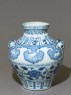 Blue-and-white jar with horses and flowers (oblique)