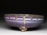 Bulb bowl with purple and blue glazes (oblique)