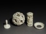 Ivory ball and stand with floral decoration (oblique, parts apart)