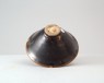 Black ware tea bowl with 'hare's fur' glazes (oblique)