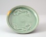 Greenware dish with dragons (oblique)